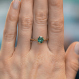 1.51ct Precision Cut Oval Teal Montana Sapphire Evergreen Carved Solitaire in 14k Yellow Gold