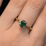 1.51ct Precision Cut Oval Teal Montana Sapphire Evergreen Carved Solitaire in 14k Yellow Gold