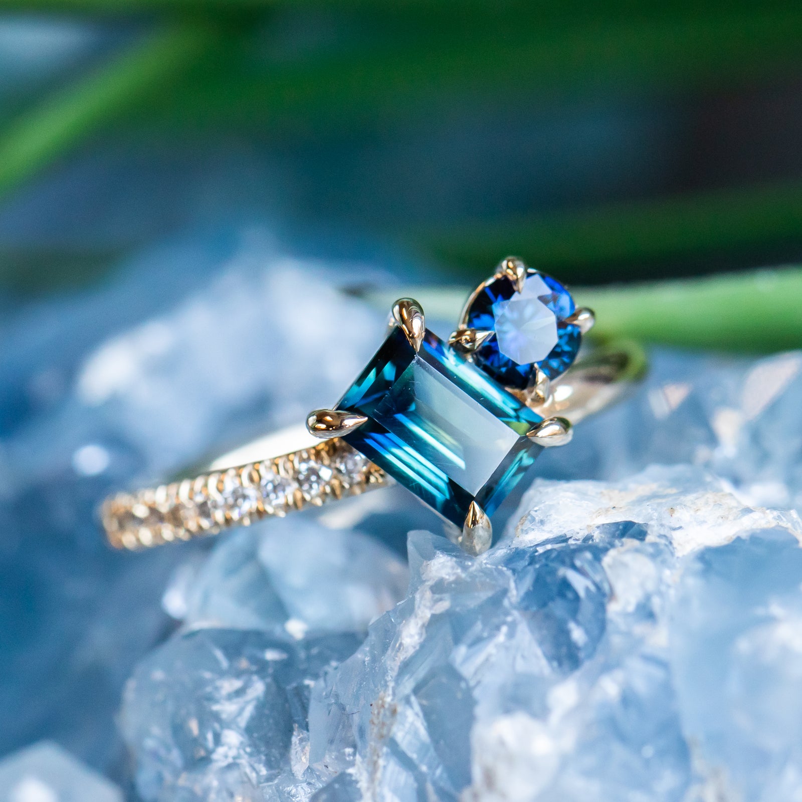 Baguette and Round Sapphire Toi Et Moi Ring – Anueva Jewelry