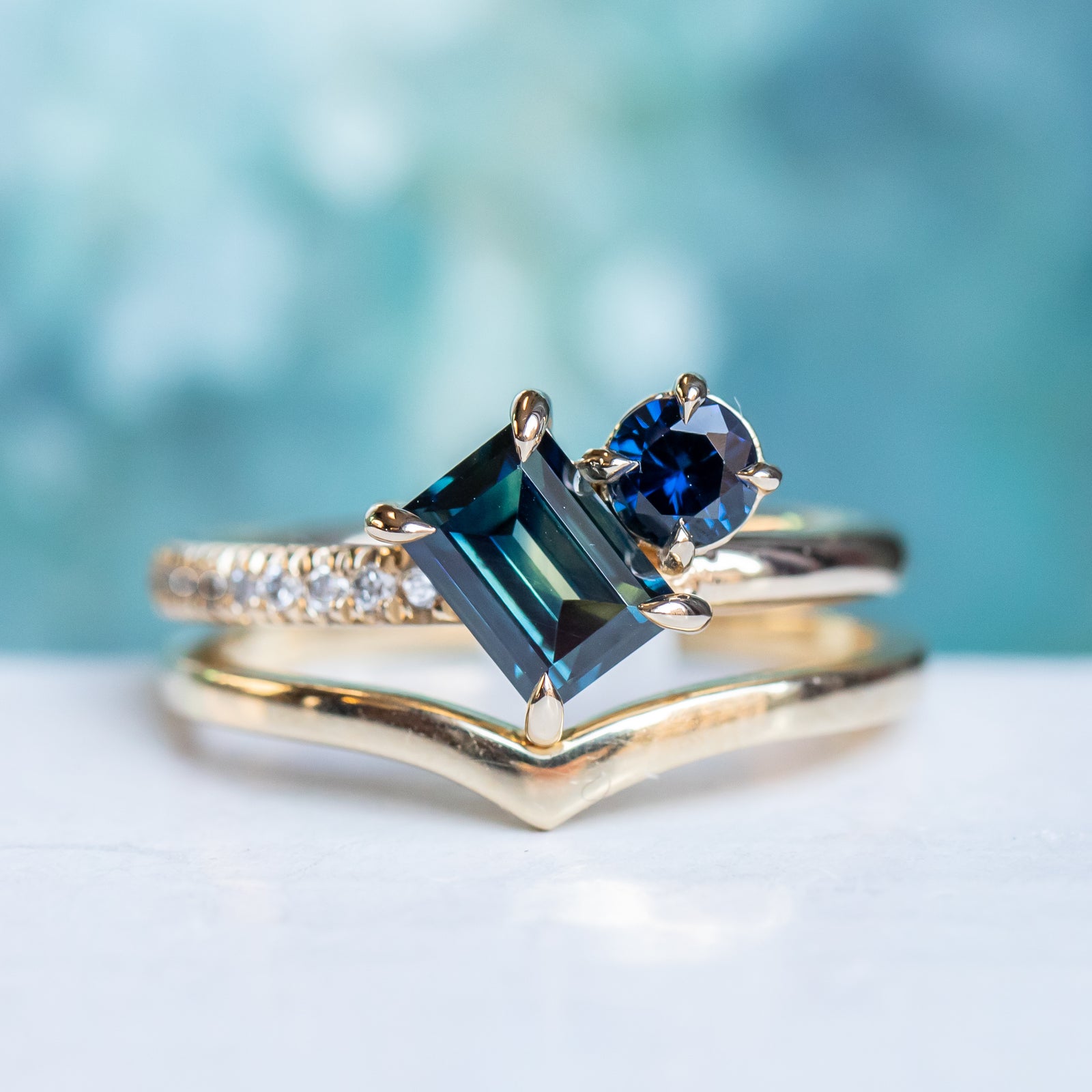 品質が完璧 Baguette Jewelry Anueva – Ring Moi Et Toi Sapphire Round and アクセサリー