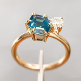 2.20ct Hexagon Sapphire & 0.36ct Antique Diamond Toi Et Moi Ring in 14k Yellow Gold