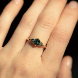 0.98ct Songean Deep Teal Green Sapphire and Trillion Parti Sapphire Low Profile Ring in 14k Yellow Gold
