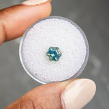 1.09CT HEXAGON MADAGASCAR SAPPHIRE, SILKY GREEN TEAL, 6.84X6.01MM