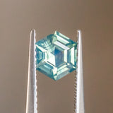 1.09CT HEXAGON MADAGASCAR SAPPHIRE, SILKY GREEN TEAL, 6.84X6.01MM