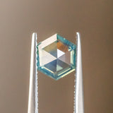 1.09CT HEXAGON MADAGASCAR SAPPHIRE, SILKY GREEN TEAL, 6.84X6.01MM