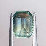 2.15CT EMERALD CUT MADAGASCAR SAPPHIRE, PARTI TEAL GREEN WITH YELLOW FLASHES, 8.22X6.58X3.73MM, UNTREATED