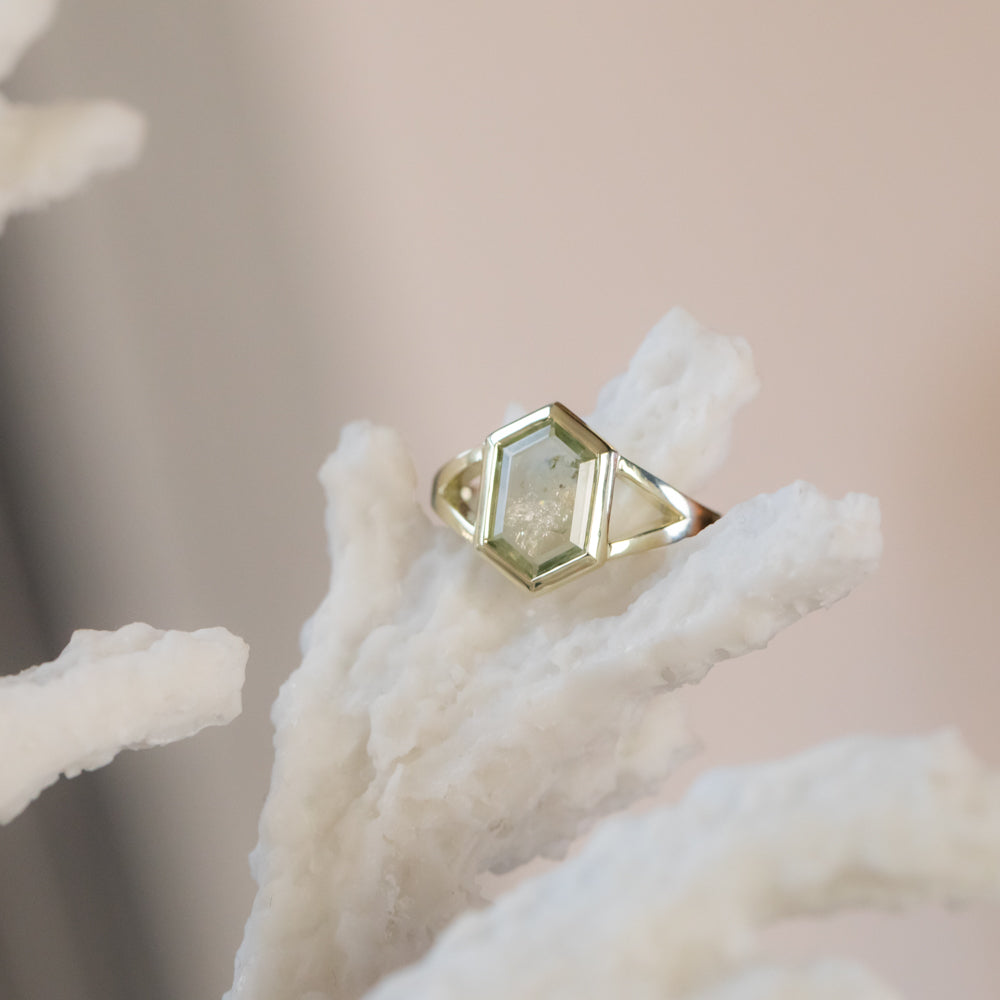 Montana Sapphire Hexagon Portrait Cut Low Profile Bezel