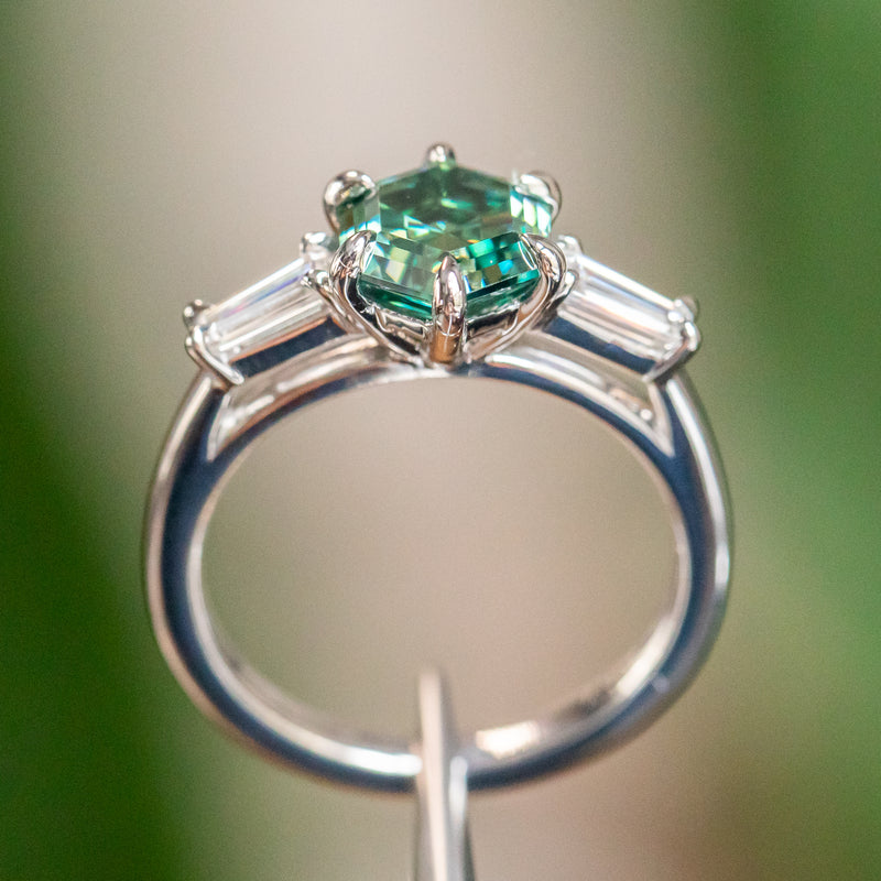 Three Stone Ring with Tapered Baguette Diamonds - Setting