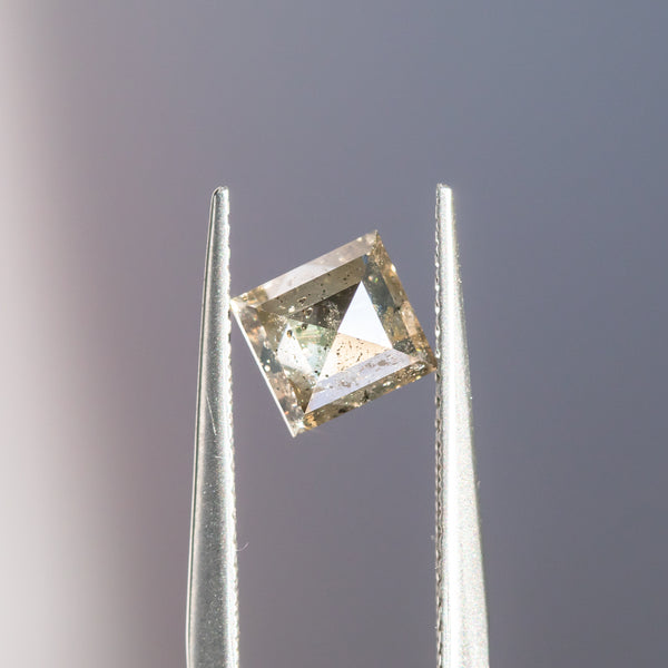 1.26CT ROSECUT SQUARE SALT AND PEPPER DIAMOND, CLEAR WITH SOFT EARTHY INCLUSIONS, 5.83X5.48X3.03MM