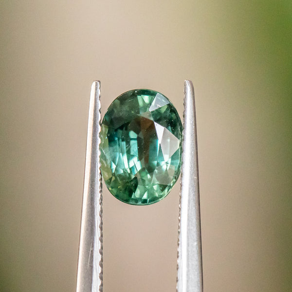 1.86CT OVAL MADAGASCAR SAPPHIRE, SILKY LIGHT TEAL GREEN, 8.06X5.90X4.16MM