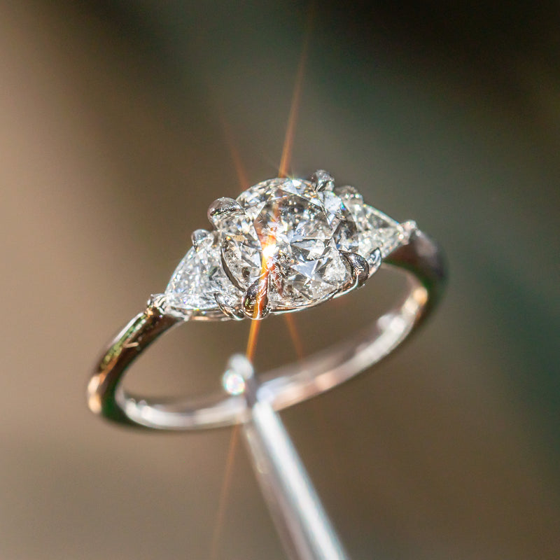 Round Salt Pepper Diamond and Diamond Trillion Low