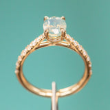 1.61ct Oval Opalescent Sapphire Hidden Halo Solitaire with French Set Diamonds in 18k Yellow Gold