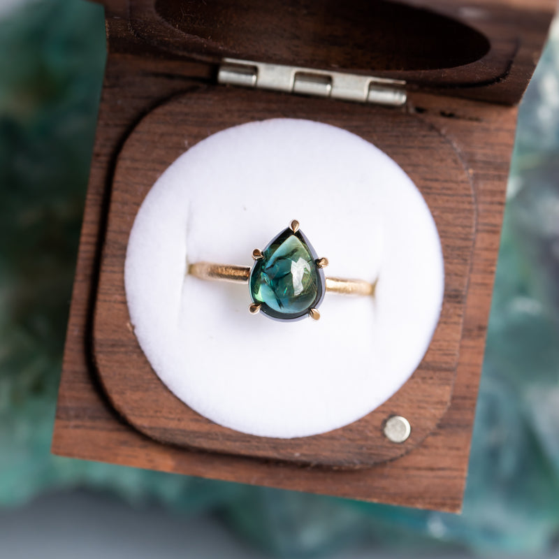 Pear Cabochon Australian Sapphire Low Profile Solitaire