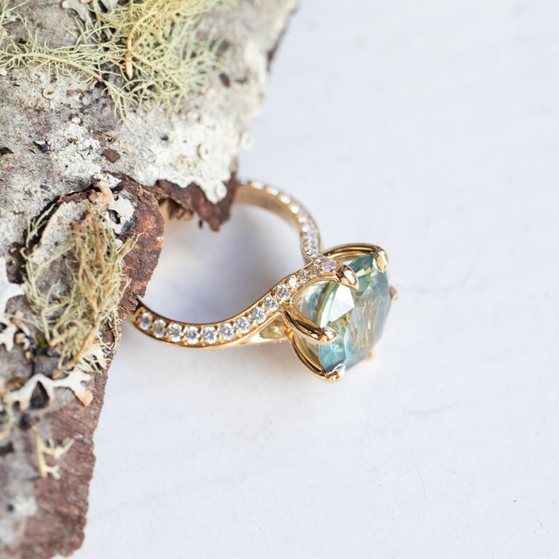 6.85ct Parti Sapphire Diamond-studded Six Prong Split Shank Solitaire –  Anueva Jewelry