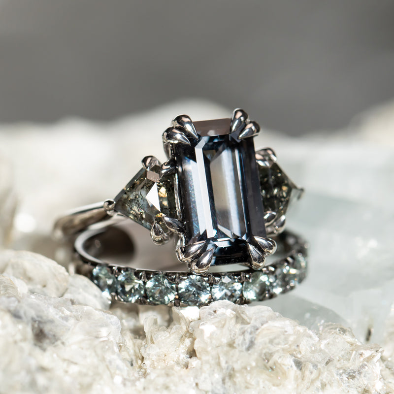 3 diamond emerald cut engagement ring Clearance