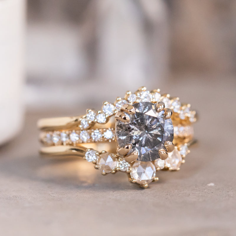 Double Claw Prong Solitaire with Pavé Set Diamonds, Stackable