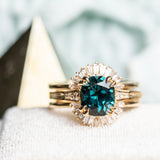 2.13ct Fancy Cushion Teal Blue Spinel VINTAGE CATHEDRAL RING IN 18k Yellow Gold