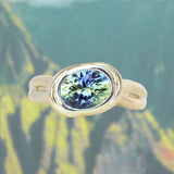 1.93ct Untreated Oval Brilliant Nigerian Parti Sapphire East-West Bezel Solitaire Alluvial Style Ring in 14k Green Gold