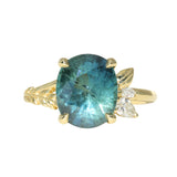 4.20ct Oval Blue Madagascar Sapphire in Wandering Vine Low Profile 4 Prong Setting with Diamonds in 18k Yellow Gold