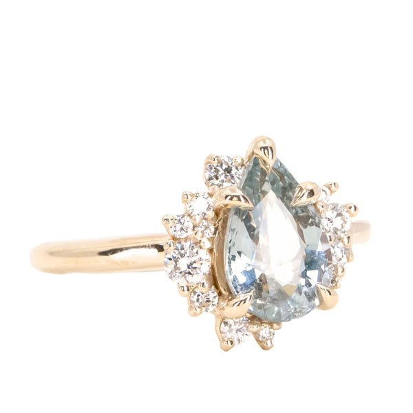 2.21ct Pastel Pear Sapphire and Diamond Asymmetrical Cluster Ring in 14k Yellow Gold