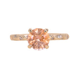 1.79ct Round "Sunset" Montana Sapphire 4 Prong Evergreen Solitaire with Scattered Embedded Diamonds in 14k Yellow Gold- with stone appraisal