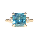 5.53ct Radant Cut Untreated Montana Sapphire and Princess Cut Diamond Rapids Low Profile Ring in 14k Yellow Gold