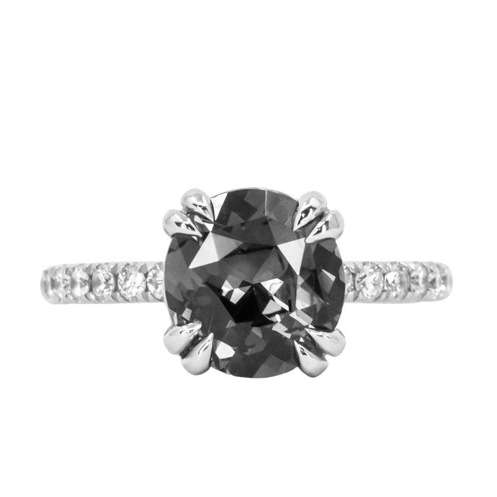 Double Claw Prong Solitaire with Pav Set Diamonds, Stackable - Setting