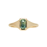 0.71ct Australian Emerald Cut Parti Sapphire Low Profile 4 Prong Signet Solitaire in 14k Yellow Gold
