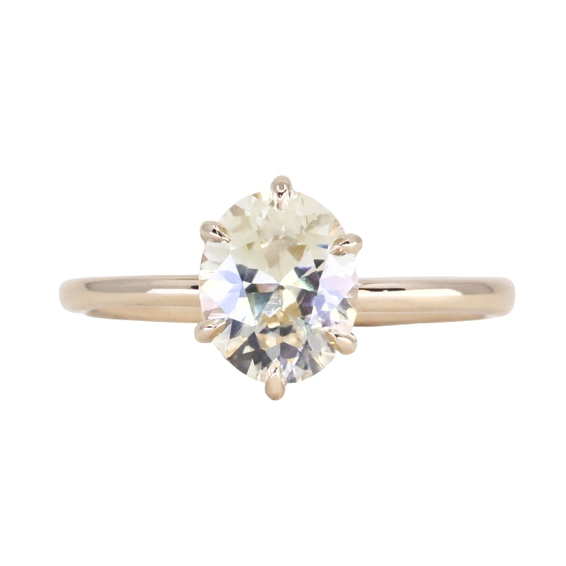 1.73ct Oval Reclaimed/Vintage Oval Pastel Sapphire Lotus Six Prong Solitaire in 14k Yellow Gold