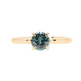 0.98ct Round Madagascar Teal Sapphire Low Profile 4 Prong Solitaire in 14k Yellow Gold