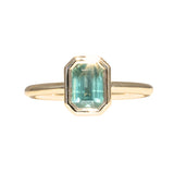 1.26ct Australian Untreated Emerald Cut Caribbean Teal Sapphire Low Profile Bezel Ring in 14k Yellow Gold