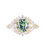 1.49ct Elongated Cushion Cut Montana Sapphire and Diamond Floral Halo in 18k Yellow Gold