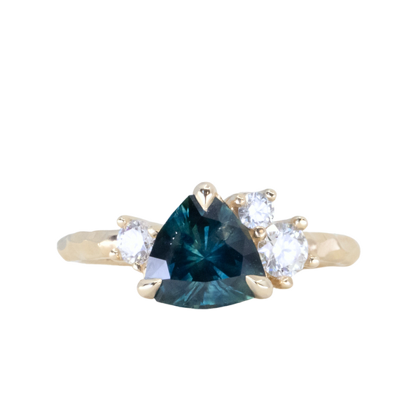 1.76ct Trillion Ocean Blue Montana Sapphire and Natural Diamond Mountainscape Ring in 14k Yellow Gold