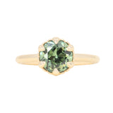 1.94ct Round Precision Cushion Cut Green Montana Sapphire Scallop Cup Solitaire in 14k Yellow Gold