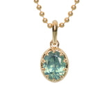 1.56ct Untreated Teal Green Nigerian Oval Sapphire 10 Prong Pendant in 14k Yellow Gold