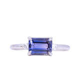 1.58ct Untreated Purple Tanzanian Emerald Cut Sapphire East-West Parti Sapphire and Diamond Low Profile Ring in 14k White Gold