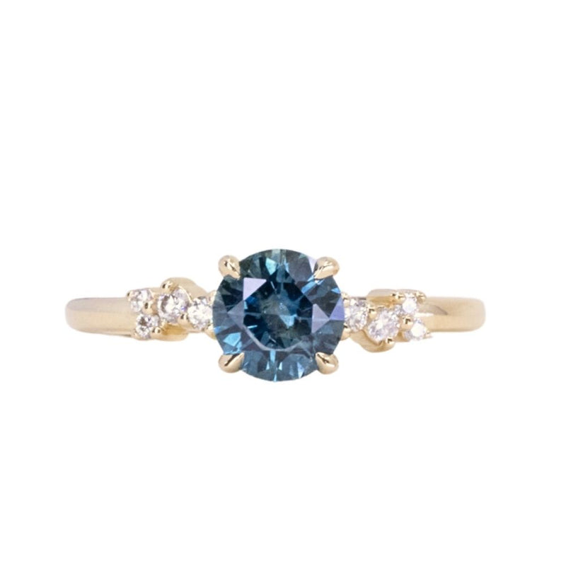 1.20ct Ocean Blue Round Montana Sapphire and Diamond Starry Night Low Profile Solitaire in 14k Yellow Gold