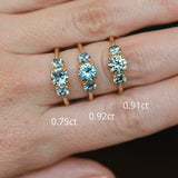 0.91ct Round Unheated Teal Green Montana Sapphire and Montana Sapphire Side Three Stone Ring in 14k Yellow Gold
