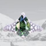 3.93ct Green Australian Pear Sapphire Diamond-Studded Tapered Solitaire in 14k Blackened Gold