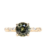 2.02ct Multicolor Earthy Madagascar Sapphire 4 Prong Evergreen Solitaire with Scattered Embedded Diamonds in 14k Yellow Gold