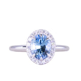 1.93ct Oval Blue Parti Sapphire Six Prong Halo Stackable Ring in 14k White Gold