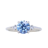 1.91ct Round Precision Cut Blue Montana Sapphire and Princess Cut Diamond Rapids Low Profile Ring in 14k White Gold