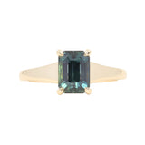 2.40ct Untreated Emerald Cut Madagascar Sapphire Low Profile 4 Prong Tapered Solitaire in 14k Yellow Gold