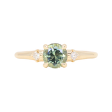 0.93ct Round Seafoam Montana Sapphire and Princess Cut Diamond Rapids Low Profile Ring in 14k Yellow Gold