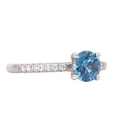 0.96ct Round Blue Sapphire Solitaire with French Set Diamonds In 14K White Gold