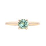 0.78ct Round Seafoam Teal Green Montana Sapphire Four Prong Lotus Solitaire in 14k Yellow Gold