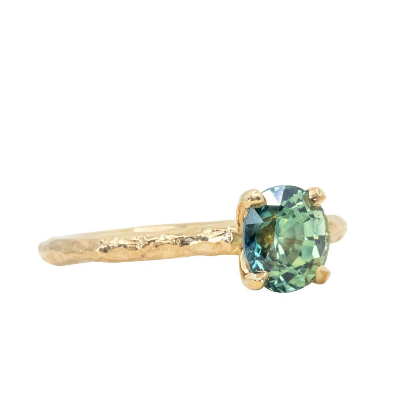 1.62ct Oval Parti Madagascar Untreated Sapphire Evergreen Carved Solitaire in 18k Yellow Gold