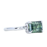 2.61ct Emerald Cut Magadascar East-West Parti Sapphire and Diamond Low Profile Ring in 14k White Gold