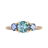 0.92ct Unheated Teal Montana Sapphire and Montana Sapphire Side Three Stone Ring in 14k Yellow Gold