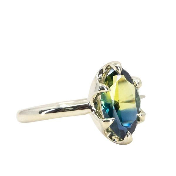1.56ct Australian Marquise Parti Sapphire Low Profile 6 Prong Evergreen Solitaire in 14k Green Gold